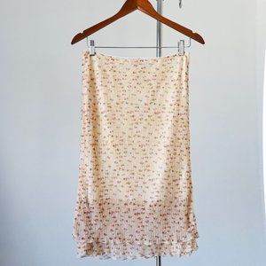 90s Vintage Pastel yellow & Terra Cotta Floral Print High-Waisted  Midi Skirt